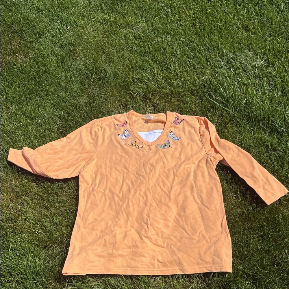 Embroidered Butterfly Peach Women's Top